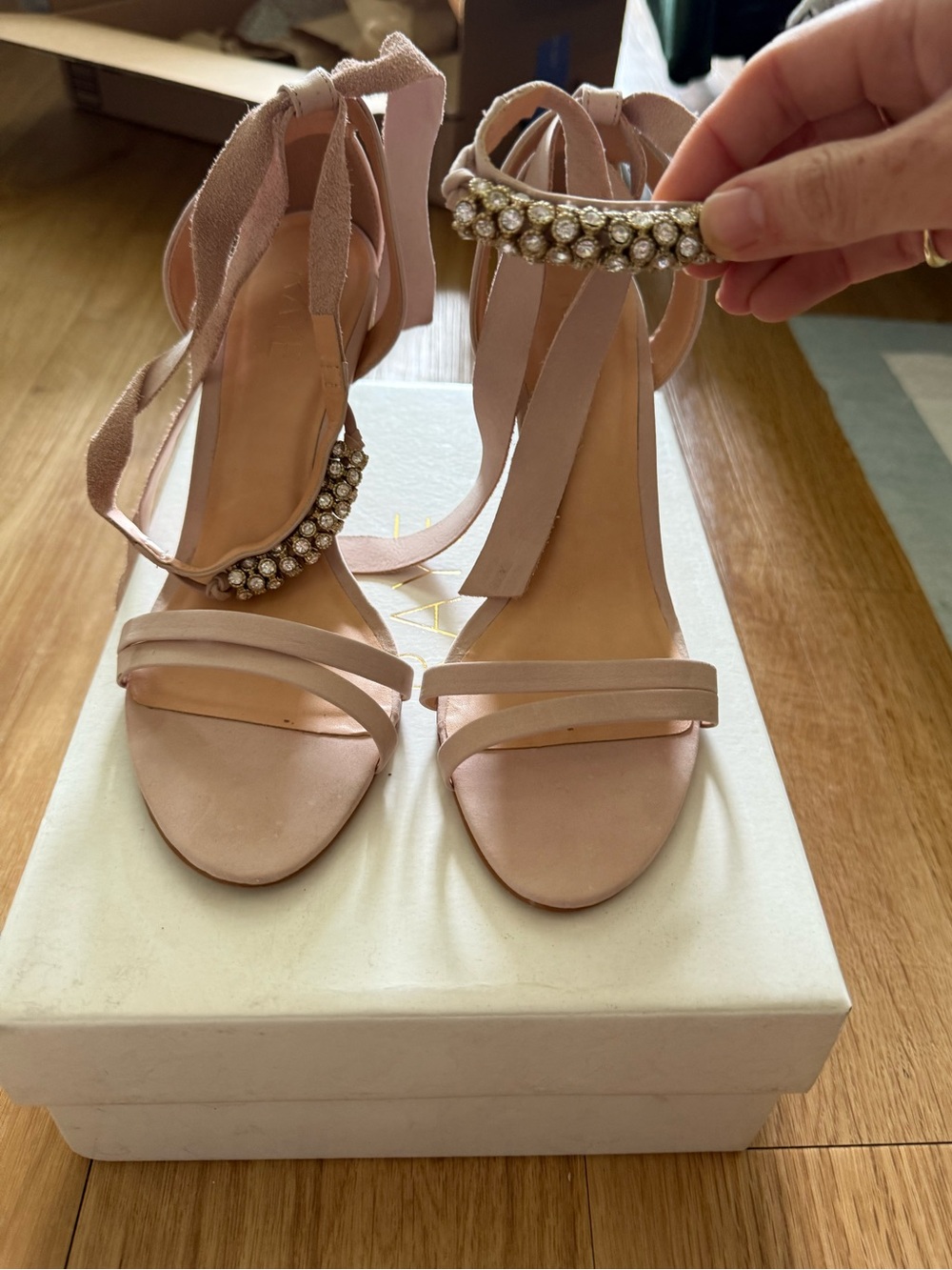 RAYE Women's Blush Pink Ankle-Tie Jewel Sandals
